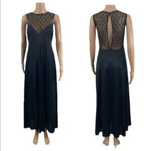 Vintage Jolie Two JC Penny Nightgown Black Size Large Lace Floral Nylon